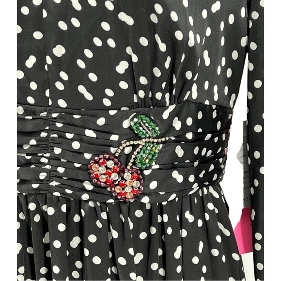 Betsey Johnson Polka Dot Beaded Hi-low Ruffle Midi Length Wrap dress sz 8 new - Picture 7 of 11